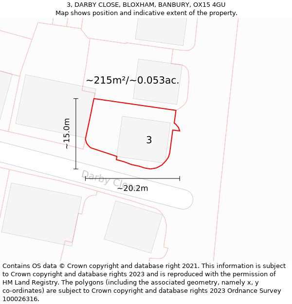 3, DARBY CLOSE, BLOXHAM, BANBURY, OX15 4GU: Plot and title map