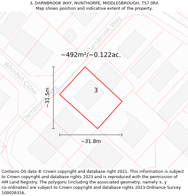 3, DARNBROOK WAY, NUNTHORPE, MIDDLESBROUGH, TS7 0RA: Plot and title map