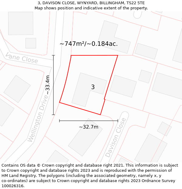 3, DAVISON CLOSE, WYNYARD, BILLINGHAM, TS22 5TE: Plot and title map