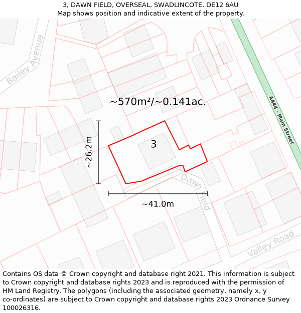 3, DAWN FIELD, OVERSEAL, SWADLINCOTE, DE12 6AU: Plot and title map