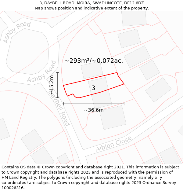 3, DAYBELL ROAD, MOIRA, SWADLINCOTE, DE12 6DZ: Plot and title map