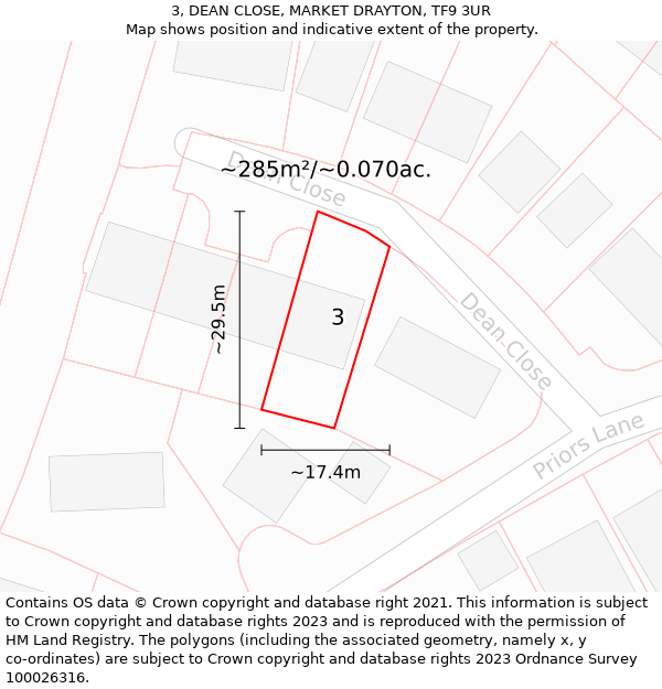 3, DEAN CLOSE, MARKET DRAYTON, TF9 3UR: Plot and title map