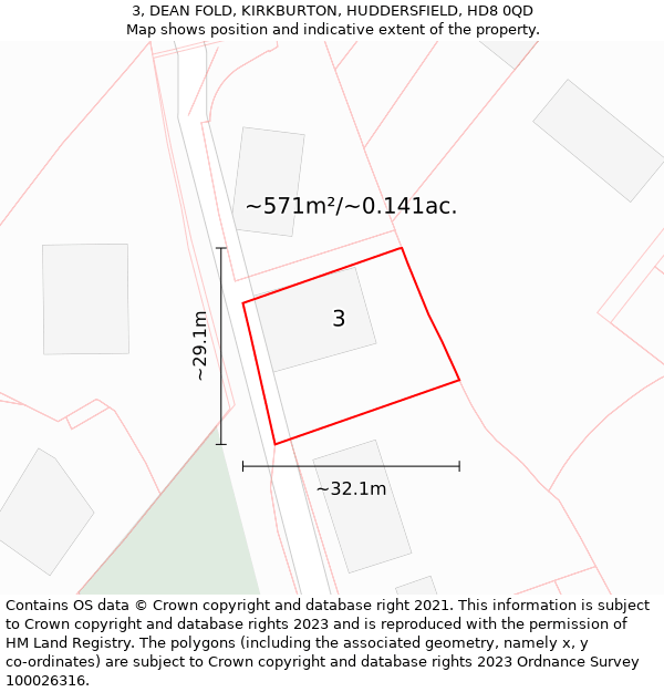 3, DEAN FOLD, KIRKBURTON, HUDDERSFIELD, HD8 0QD: Plot and title map