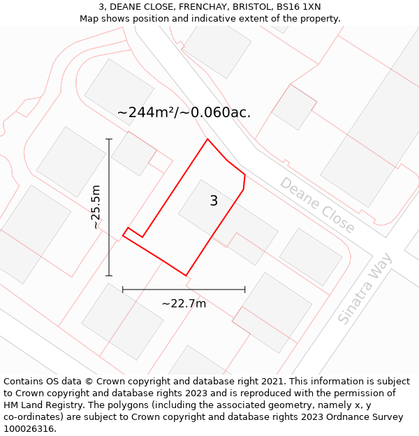 3, DEANE CLOSE, FRENCHAY, BRISTOL, BS16 1XN: Plot and title map