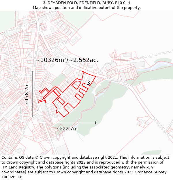 3, DEARDEN FOLD, EDENFIELD, BURY, BL0 0LH: Plot and title map
