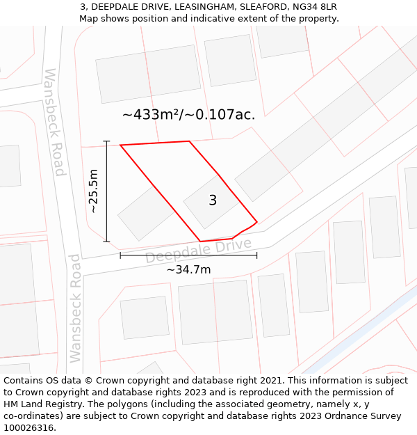 3, DEEPDALE DRIVE, LEASINGHAM, SLEAFORD, NG34 8LR: Plot and title map