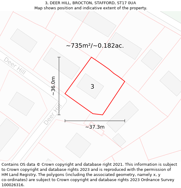 3, DEER HILL, BROCTON, STAFFORD, ST17 0UA: Plot and title map