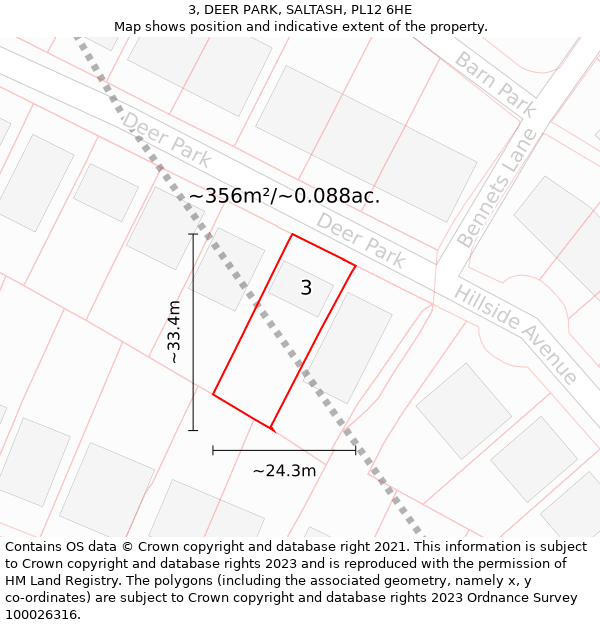 3, DEER PARK, SALTASH, PL12 6HE: Plot and title map