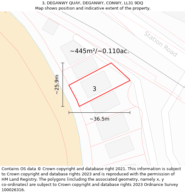 3, DEGANWY QUAY, DEGANWY, CONWY, LL31 9DQ: Plot and title map