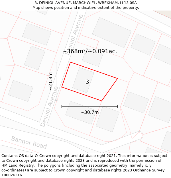 3, DEINIOL AVENUE, MARCHWIEL, WREXHAM, LL13 0SA: Plot and title map