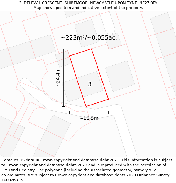 3, DELEVAL CRESCENT, SHIREMOOR, NEWCASTLE UPON TYNE, NE27 0FA: Plot and title map