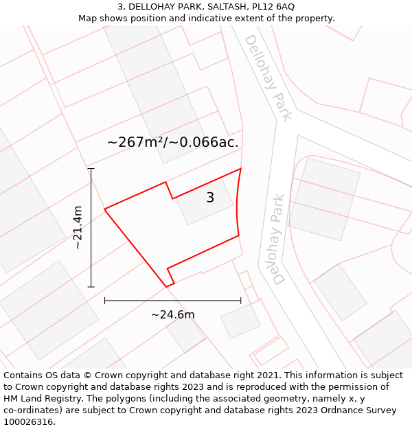 3, DELLOHAY PARK, SALTASH, PL12 6AQ: Plot and title map