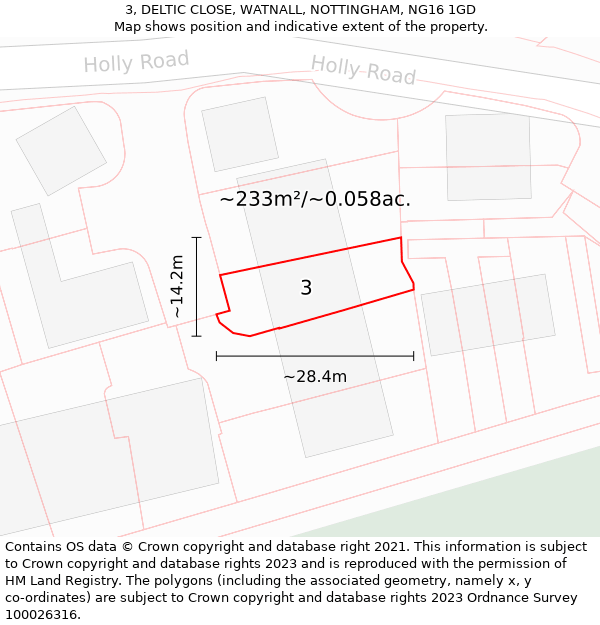 3, DELTIC CLOSE, WATNALL, NOTTINGHAM, NG16 1GD: Plot and title map