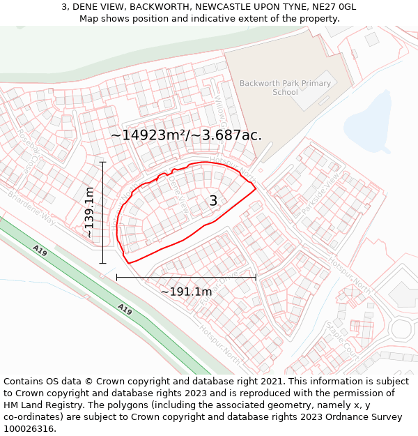 3, DENE VIEW, BACKWORTH, NEWCASTLE UPON TYNE, NE27 0GL: Plot and title map