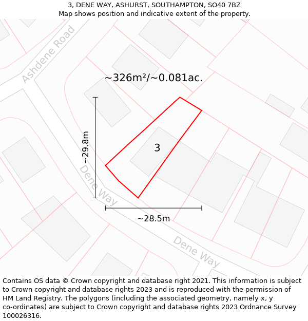 3, DENE WAY, ASHURST, SOUTHAMPTON, SO40 7BZ: Plot and title map