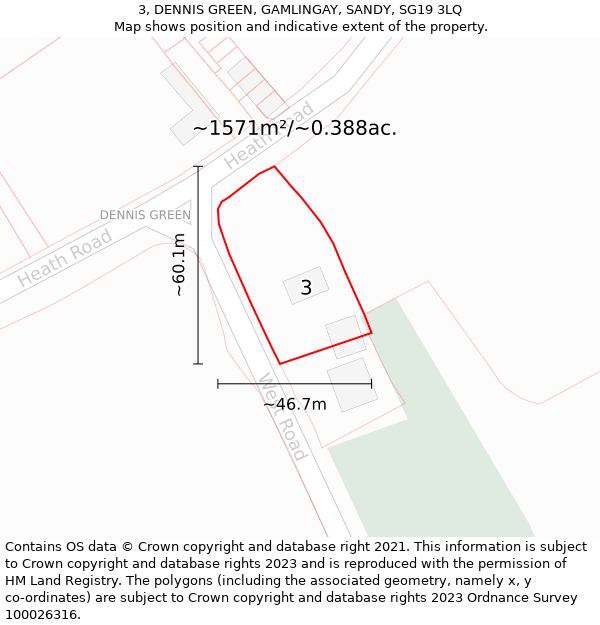 3, DENNIS GREEN, GAMLINGAY, SANDY, SG19 3LQ: Plot and title map