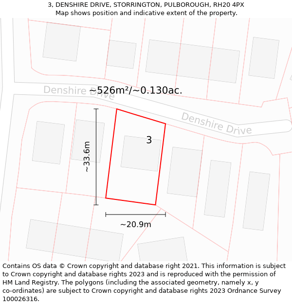 3, DENSHIRE DRIVE, STORRINGTON, PULBOROUGH, RH20 4PX: Plot and title map