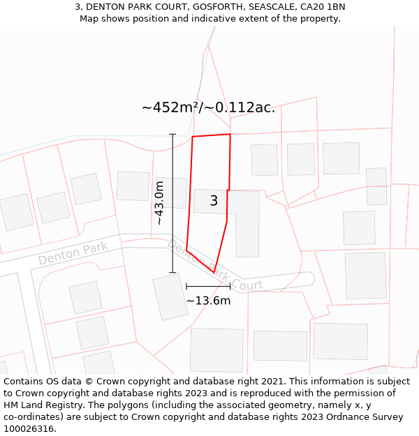 3, DENTON PARK COURT, GOSFORTH, SEASCALE, CA20 1BN: Plot and title map