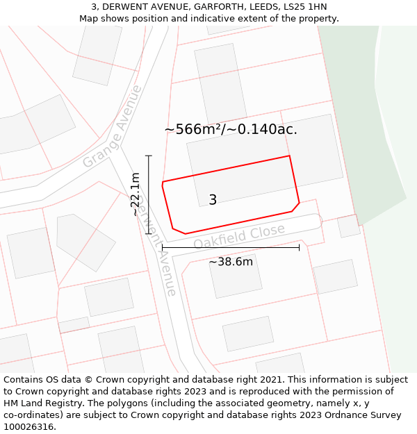 3, DERWENT AVENUE, GARFORTH, LEEDS, LS25 1HN: Plot and title map