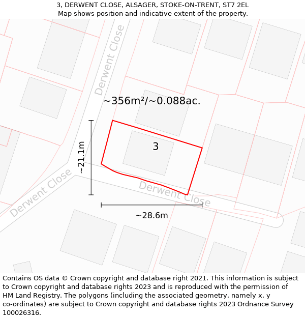 3, DERWENT CLOSE, ALSAGER, STOKE-ON-TRENT, ST7 2EL: Plot and title map