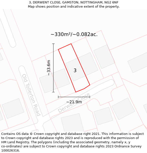 3, DERWENT CLOSE, GAMSTON, NOTTINGHAM, NG2 6NF: Plot and title map