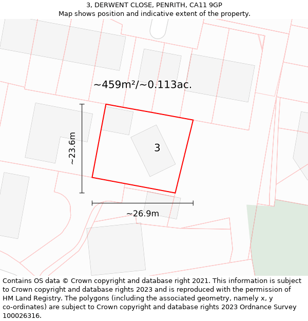 3, DERWENT CLOSE, PENRITH, CA11 9GP: Plot and title map