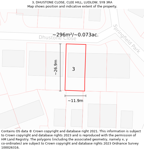 3, DHUSTONE CLOSE, CLEE HILL, LUDLOW, SY8 3RA: Plot and title map