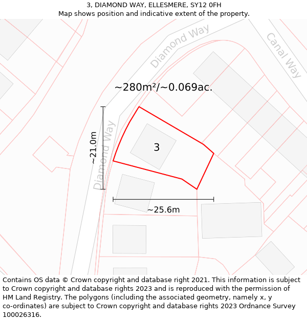 3, DIAMOND WAY, ELLESMERE, SY12 0FH: Plot and title map