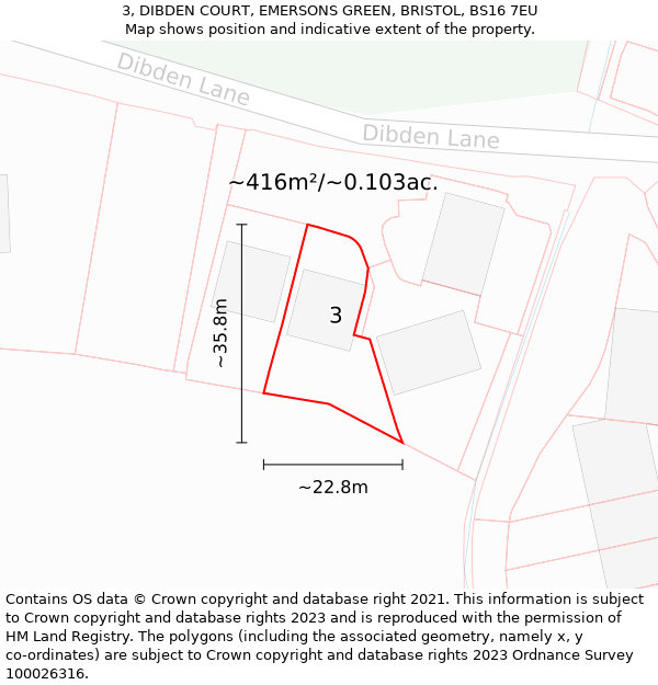 3, DIBDEN COURT, EMERSONS GREEN, BRISTOL, BS16 7EU: Plot and title map