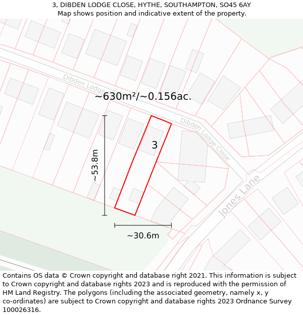 3, DIBDEN LODGE CLOSE, HYTHE, SOUTHAMPTON, SO45 6AY: Plot and title map