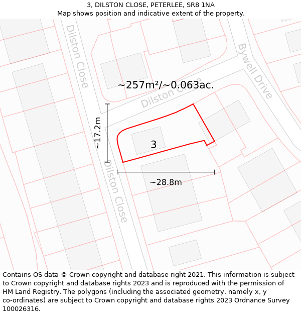 3, DILSTON CLOSE, PETERLEE, SR8 1NA: Plot and title map