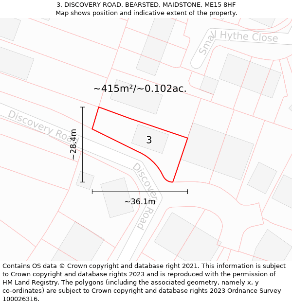 3, DISCOVERY ROAD, BEARSTED, MAIDSTONE, ME15 8HF: Plot and title map