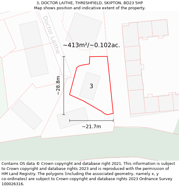 3, DOCTOR LAITHE, THRESHFIELD, SKIPTON, BD23 5HP: Plot and title map