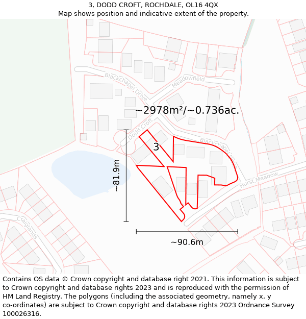 3, DODD CROFT, ROCHDALE, OL16 4QX: Plot and title map