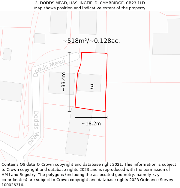 3, DODDS MEAD, HASLINGFIELD, CAMBRIDGE, CB23 1LD: Plot and title map