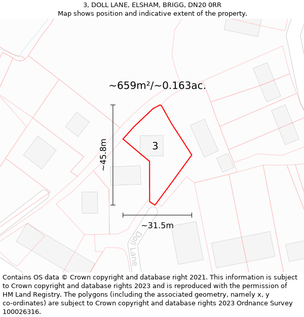 3, DOLL LANE, ELSHAM, BRIGG, DN20 0RR: Plot and title map