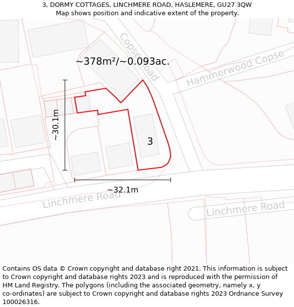 3, DORMY COTTAGES, LINCHMERE ROAD, HASLEMERE, GU27 3QW: Plot and title map