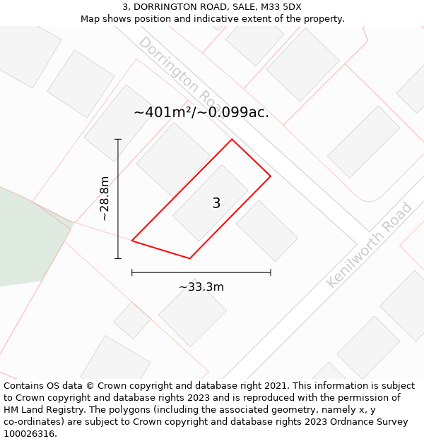 3, DORRINGTON ROAD, SALE, M33 5DX: Plot and title map