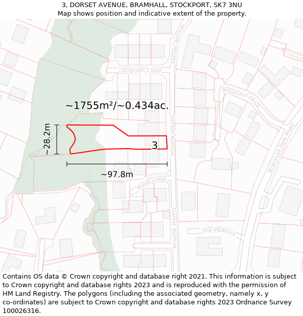 3, DORSET AVENUE, BRAMHALL, STOCKPORT, SK7 3NU: Plot and title map