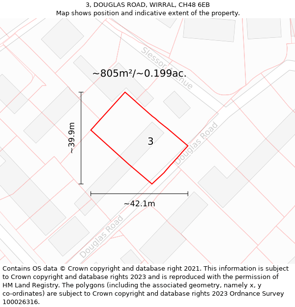 3, DOUGLAS ROAD, WIRRAL, CH48 6EB: Plot and title map