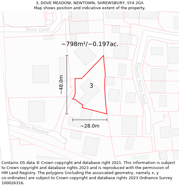 3, DOVE MEADOW, NEWTOWN, SHREWSBURY, SY4 2GA: Plot and title map