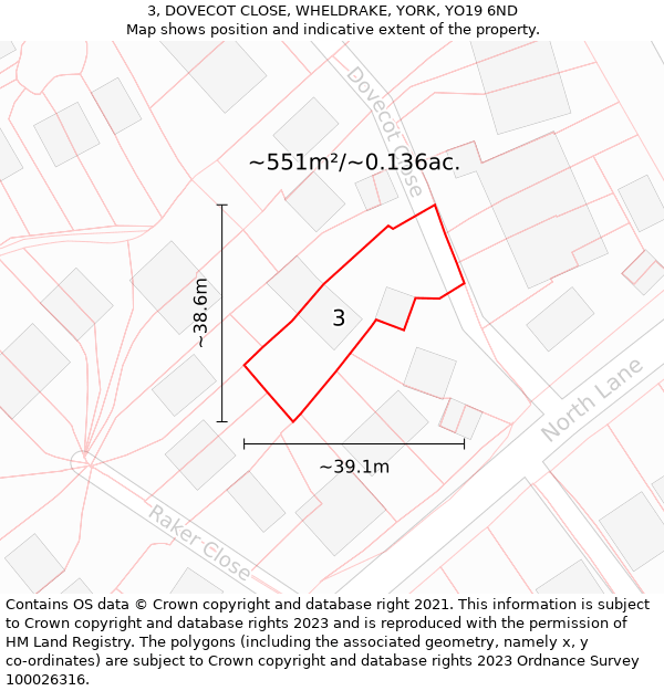 3, DOVECOT CLOSE, WHELDRAKE, YORK, YO19 6ND: Plot and title map