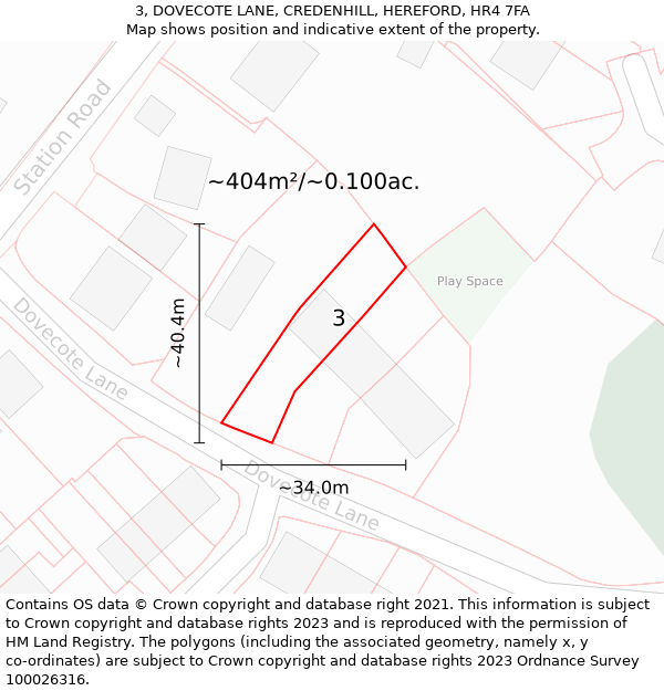 3, DOVECOTE LANE, CREDENHILL, HEREFORD, HR4 7FA: Plot and title map