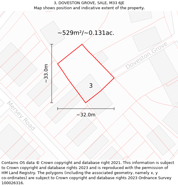 3, DOVESTON GROVE, SALE, M33 6JE: Plot and title map