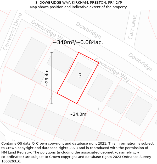 3, DOWBRIDGE WAY, KIRKHAM, PRESTON, PR4 2YP: Plot and title map