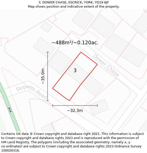 3, DOWER CHASE, ESCRICK, YORK, YO19 6JF: Plot and title map