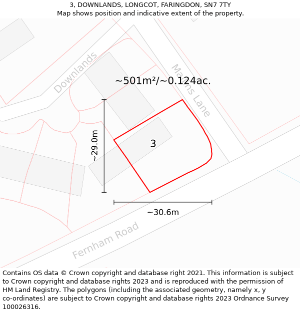 3, DOWNLANDS, LONGCOT, FARINGDON, SN7 7TY: Plot and title map