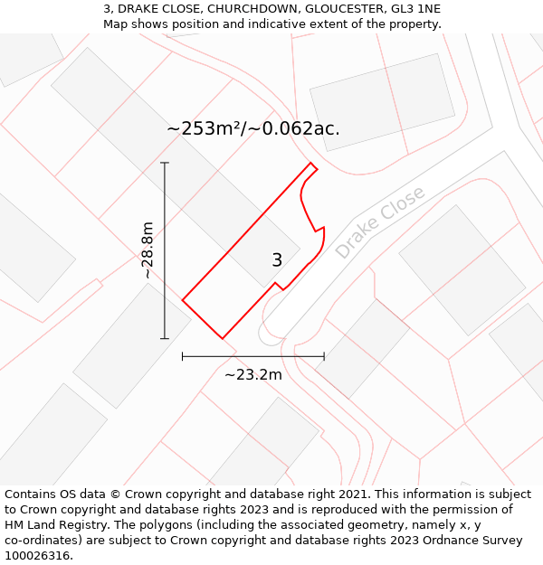 3, DRAKE CLOSE, CHURCHDOWN, GLOUCESTER, GL3 1NE: Plot and title map