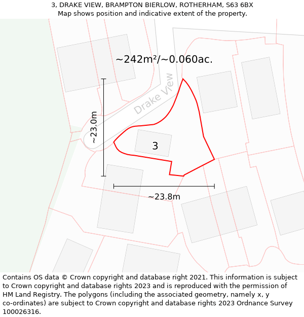 3, DRAKE VIEW, BRAMPTON BIERLOW, ROTHERHAM, S63 6BX: Plot and title map