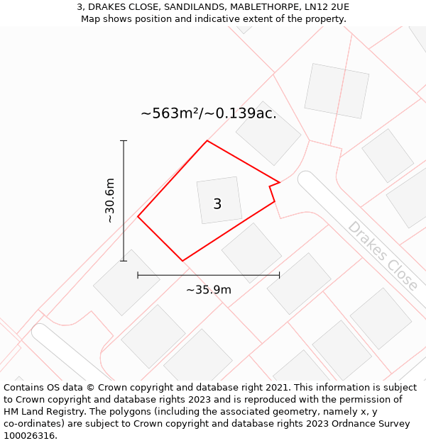 3, DRAKES CLOSE, SANDILANDS, MABLETHORPE, LN12 2UE: Plot and title map